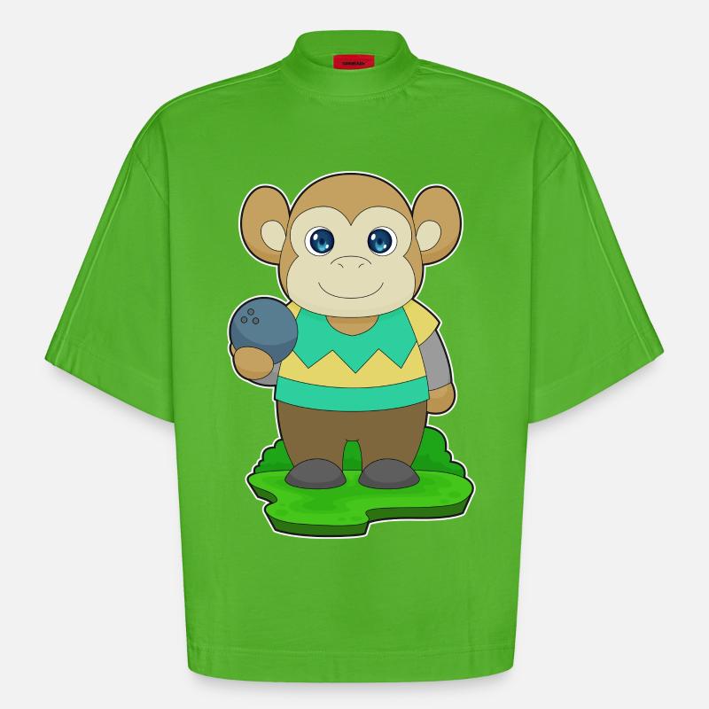 Affe Bowling Bowlingkugel - Heavyweight Oversized Organic Boxy T-Shirt Made in EU - Apple Neon
