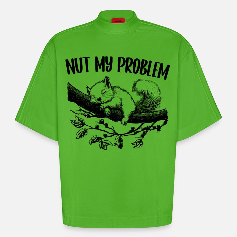 Nut My Problem Niedlich Eichhörnchen Geschenk - Heavyweight Oversized Organic Boxy T-Shirt Made in EU - Apple Neon