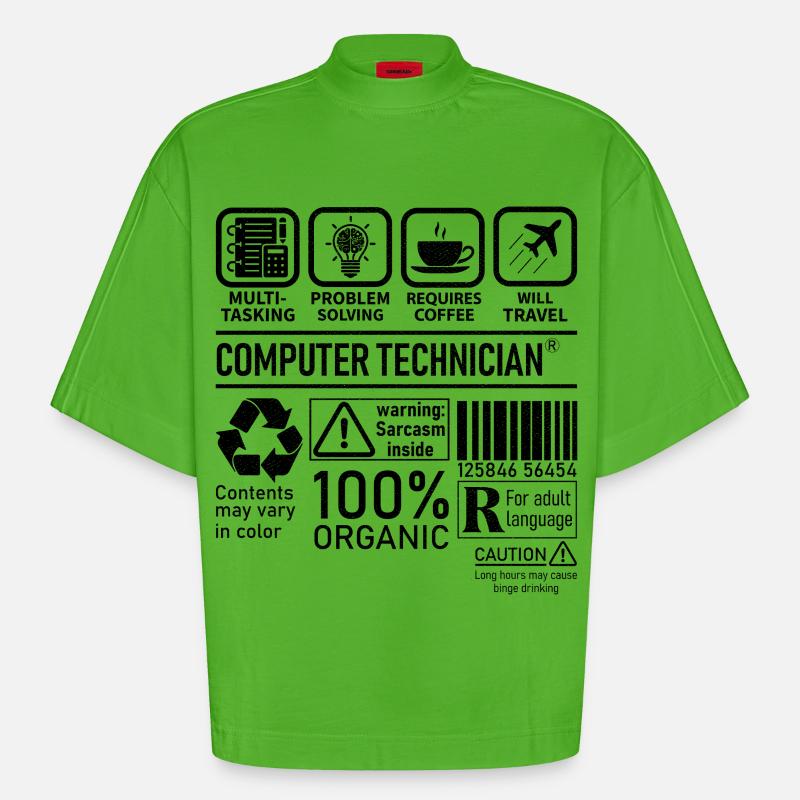Computer Technician multi tasking problem solving - Heavyweight Oversized Organic Boxy T-Shirt Made in EU - Apple Neon