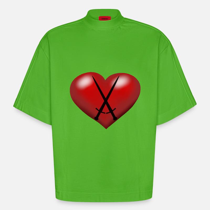 Coeur Coeurs Épées Épée Épéiste - T-shirt bio épais oversize Boxy fabriqué en UE - Apple Neon