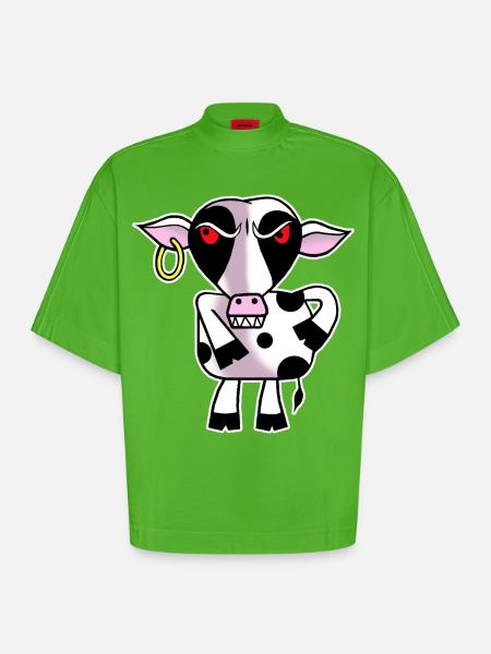 Angry cow - Heavyweight Oversized Organic Boxy T-Shirt Made in EU - Apple Neon