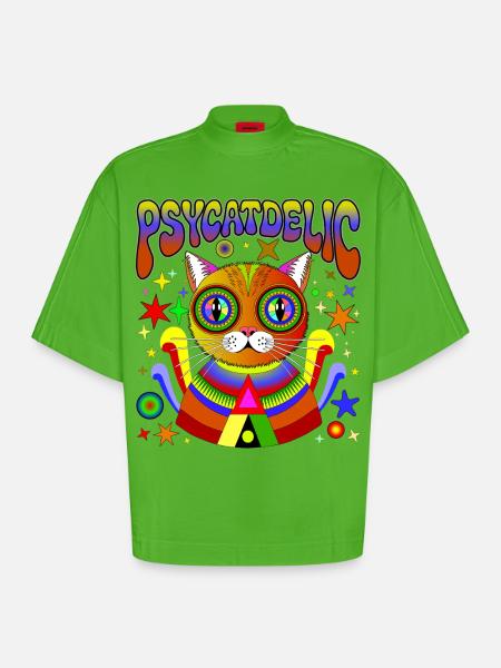 PSYCATDELIC - Heavyweight Oversized Organic Boxy T-Shirt Made in EU - Apple Neon