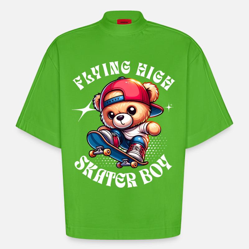 Skater teddy bear on skateboard - Heavyweight Oversized Organic Boxy T-Shirt Made in EU - Apple Neon