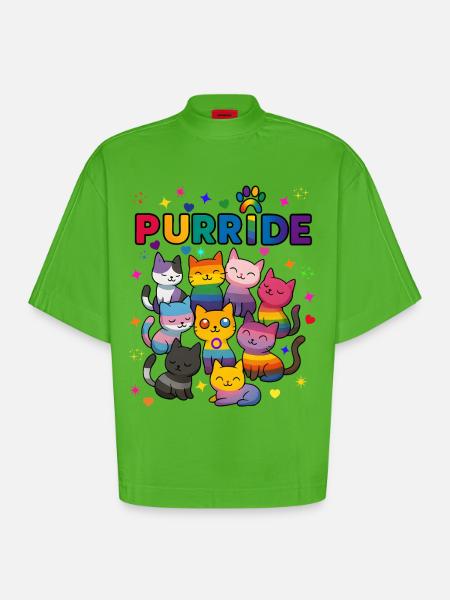 Purride LGBT Cats - Heavyweight Oversized Organic Boxy T-Shirt Made in EU - Apple Neon