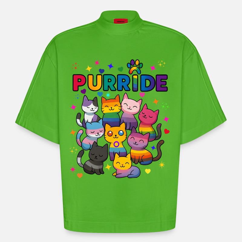 Purride LGBT Katzen - Heavyweight Oversized Organic Boxy T-Shirt Made in EU - Apple Neon