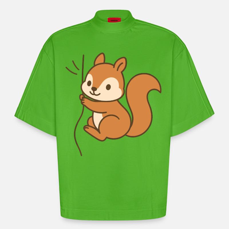 Eingekuschelt Eichhörnchen - Heavyweight Oversized Organic Boxy T-Shirt Made in EU - Apple Neon