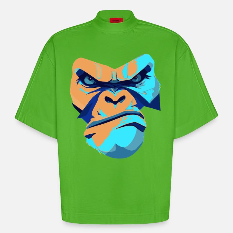 Imprimé imprété Gorille Bleu Devant - T-shirt bio épais oversize Boxy fabriqué en UE - Apple Neon