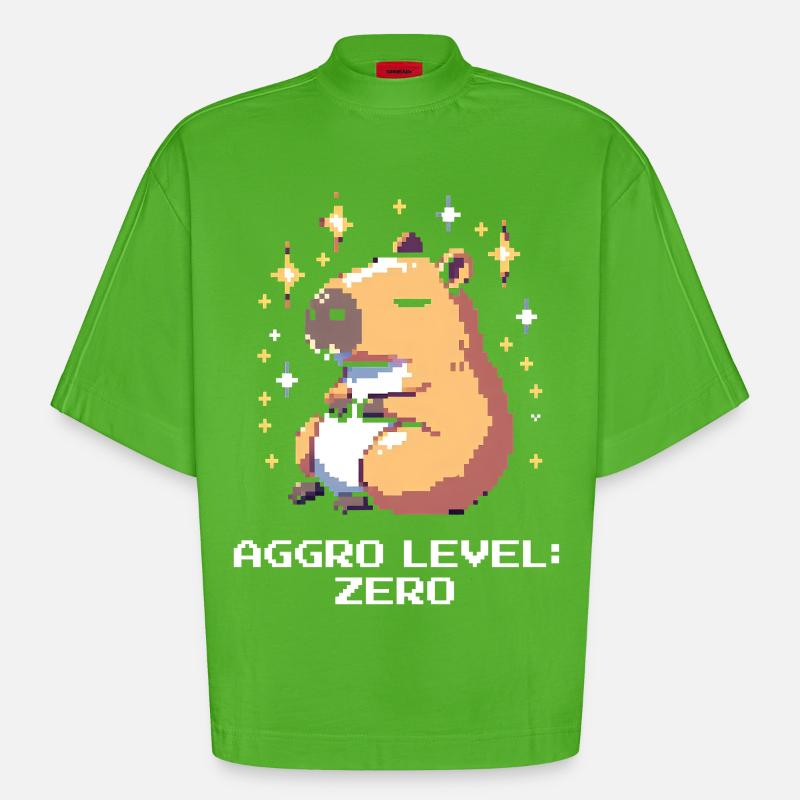 Aggro-Level: Null | Capybara & Ruhe - Heavyweight Oversized Organic Boxy T-Shirt Made in EU - Apple Neon
