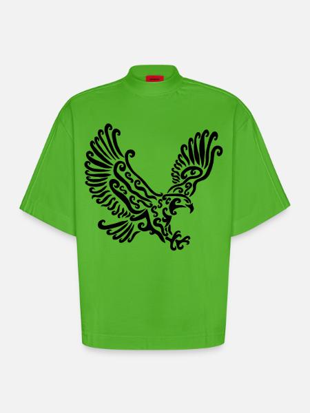Black Eagle - Heavyweight Oversized Organic Boxy T-Shirt Made in EU - Apple Neon
