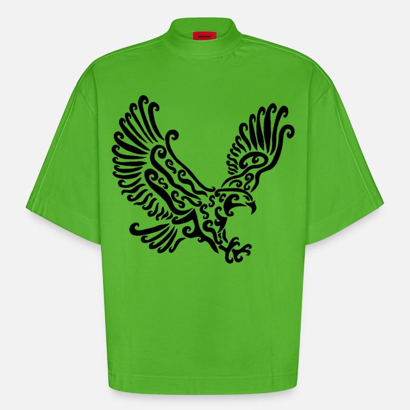 Black Eagle - Heavyweight Oversized Organic Boxy T-Shirt Made in EU - Apple Neon