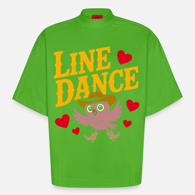 Linedance Eule mit Hut - Heavyweight Oversized Organic Boxy T-Shirt Made in EU - Apple Neon