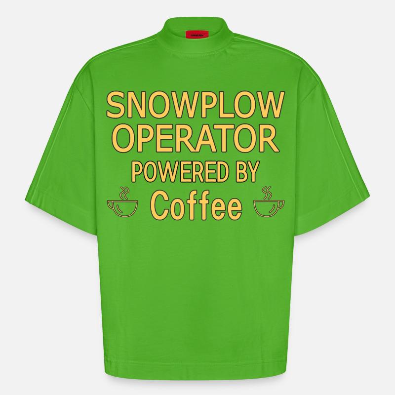 Snowplow Operator Powered Coffee Schneepflugfahrer - Heavyweight Oversized Organic Boxy T-Shirt Made in EU - Apple Neon