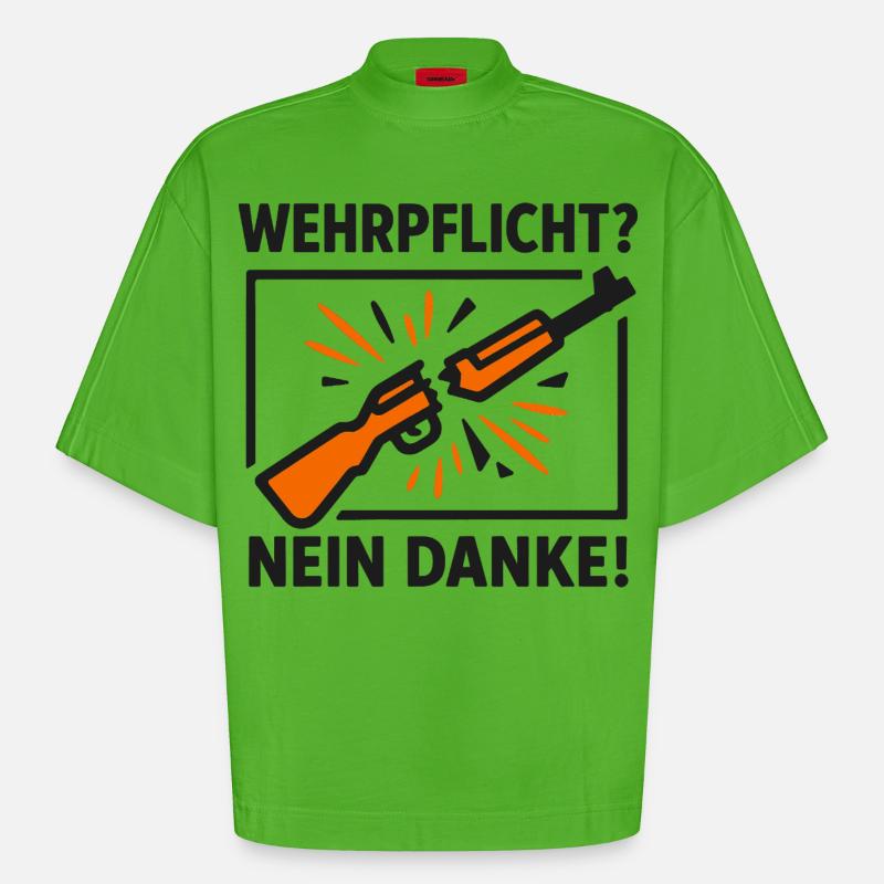Conscription non merci – Objection de conscience - T-shirt bio épais oversize Boxy fabriqué en UE - Apple Neon