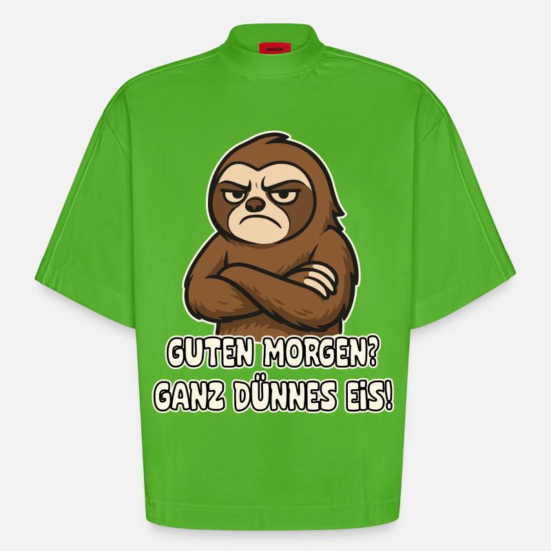 Grumpy sloth with saying - Heavyweight Oversized Organic Boxy T-Shirt Made in EU - Apple Neon