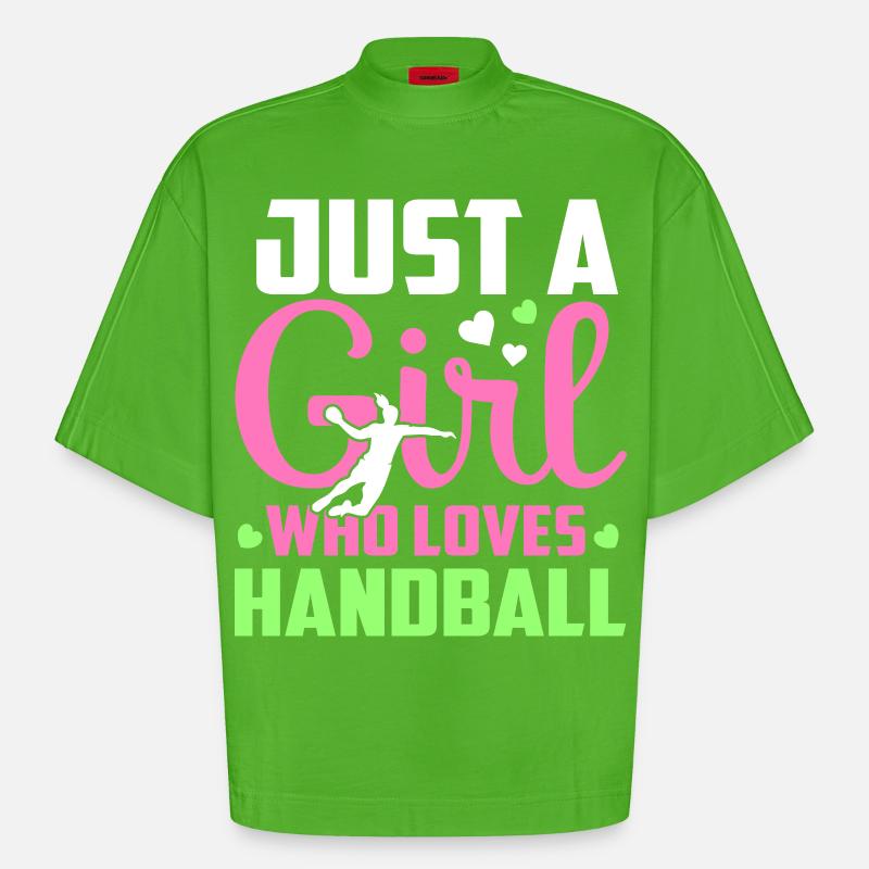 einfach ein Mädchen, das Handball liebt - Heavyweight Oversized Organic Boxy T-Shirt Made in EU - Apple Neon