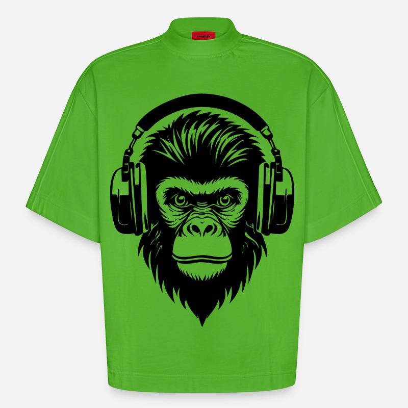 Comic-Affe mit Strähnen und Kopfhörern Shirt - Heavyweight Oversized Organic Boxy T-Shirt Made in EU - Apple Neon