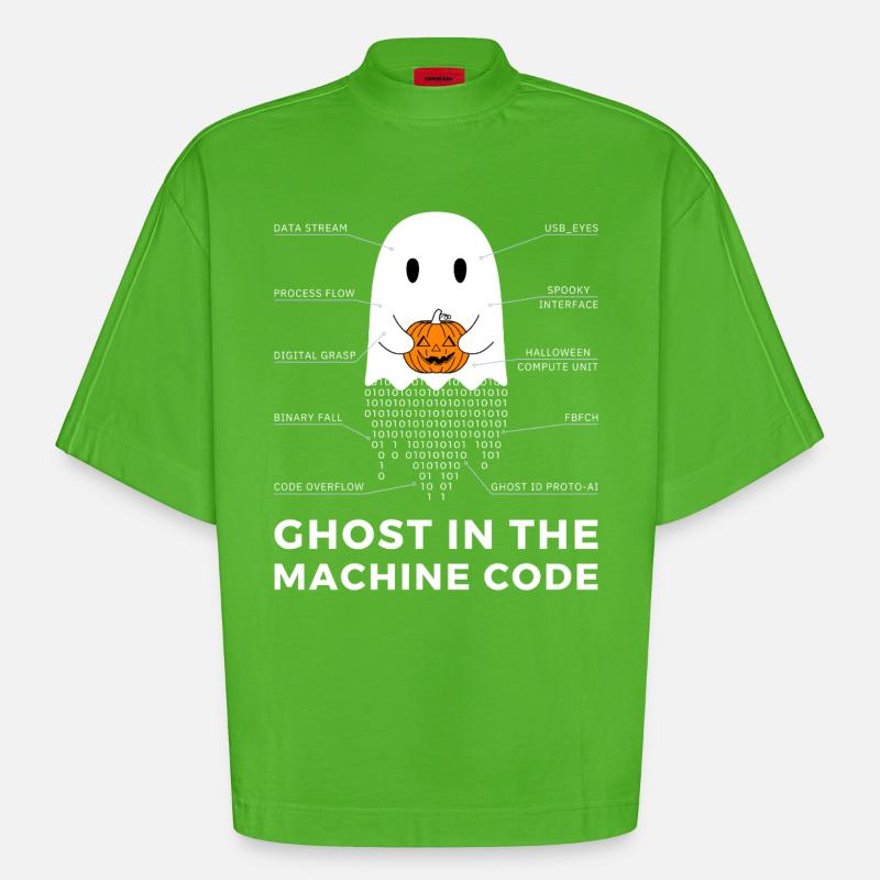 Funny Coder, Programmer Halloween T-Shirt - Heavyweight Oversized Organic Boxy T-Shirt Made in EU - Apple Neon