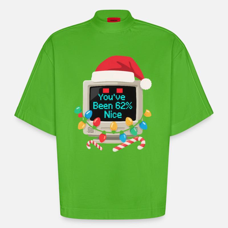 Computer Christmas AI Sarcastic Tech Gift - Heavyweight Oversized Organic Boxy T-Shirt Made in EU - Apple Neon