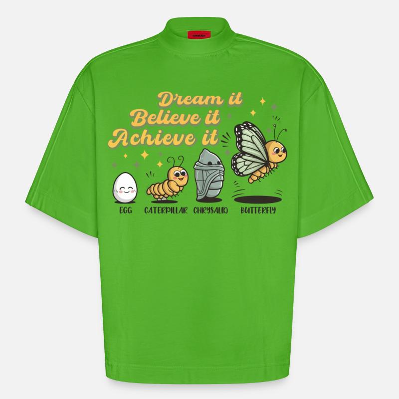 Chenille Papillon Ecole Evolution Cadeau - T-shirt bio épais oversize Boxy fabriqué en UE - Apple Neon