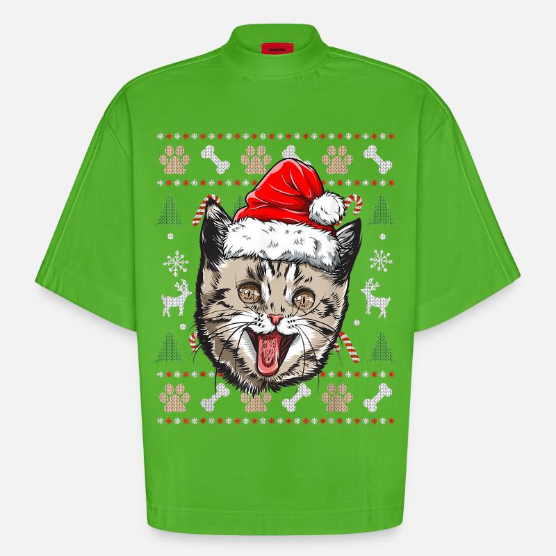 Hässlicher Weihnachtspullover Niedliche Katze Glückliche Geschenkidee - Heavyweight Oversized Organic Boxy T-Shirt Made in EU - Apple Neon