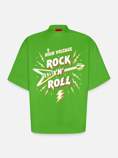 Hochspannungs-Rock'n'Roll-Gitarre - Heavyweight Oversized Organic Boxy T-Shirt Made in EU - Apple Neon