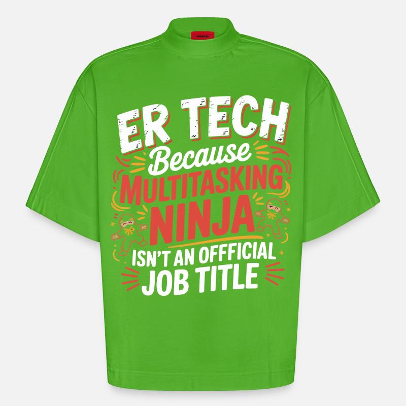 Tech Ninja: Multitasking Humor - Heavyweight Oversized Organic Boxy T-Shirt Made in EU - Apple Neon
