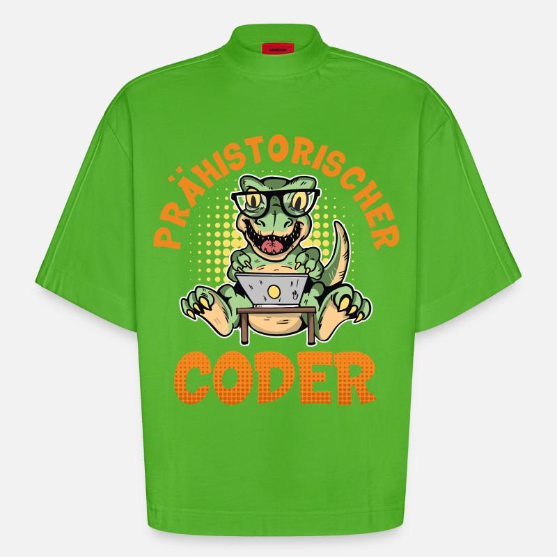 Programmation PRÉHISTORIQUE : Divertissement du CODER - T-shirt bio épais oversize Boxy fabriqué en UE - Apple Neon
