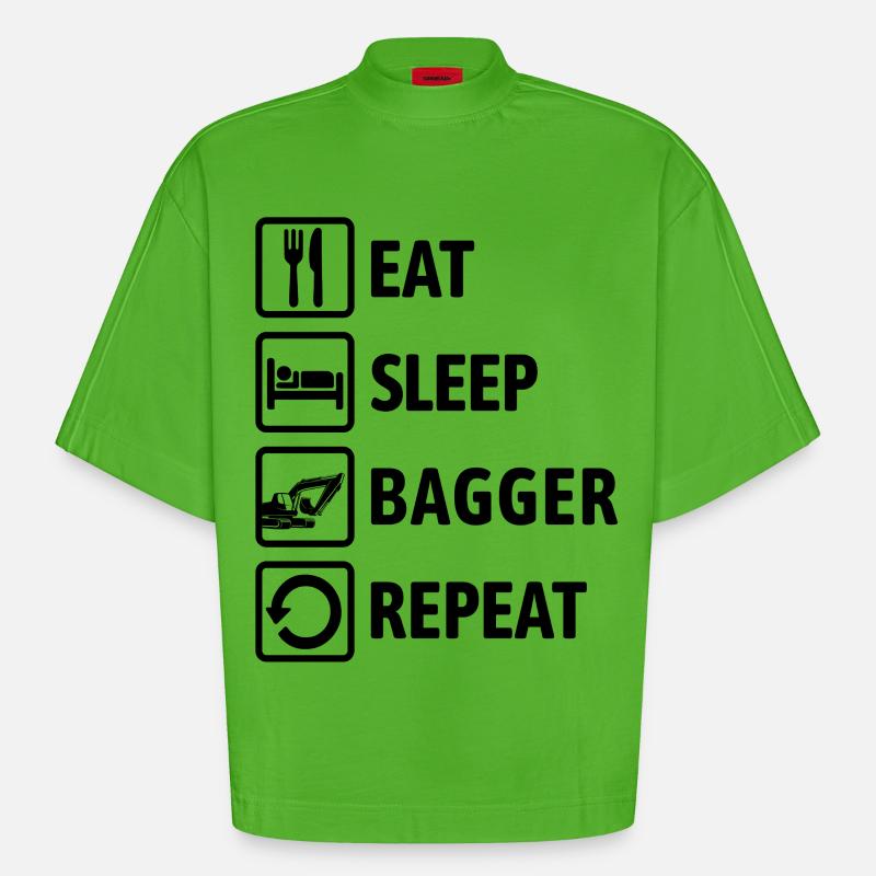 Eat Sleep Bagger Repeat - digging & digging - Heavyweight Oversized Organic Boxy T-Shirt Made in EU - Apple Neon