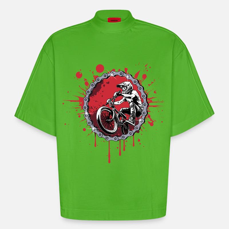 BMX Sprung durch eine Kette - Heavyweight Oversized Organic Boxy T-Shirt Made in EU - Apple Neon