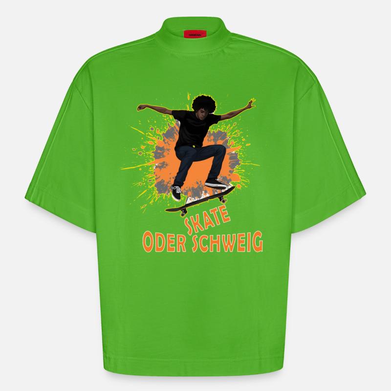 Skate Oder Schweig Splash - Heavyweight Oversized Organic Boxy T-Shirt Made in EU - Apple Neon