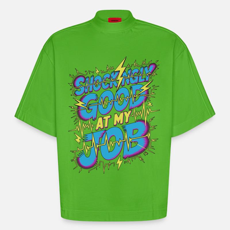 Cardiac Tech Shockingly Good Pacemaker Technician - Heavyweight Oversized Organic Boxy T-Shirt Made in EU - Apple Neon