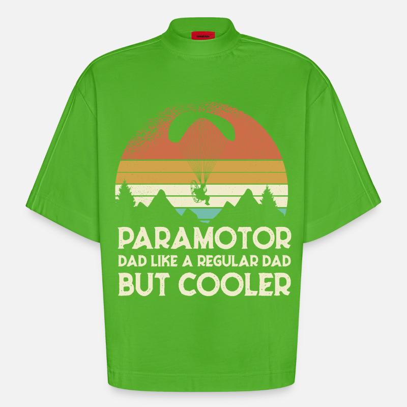 Paramotor Dad Retro Sunset - Heavyweight Oversized Organic Boxy T-Shirt Made in EU - Apple Neon