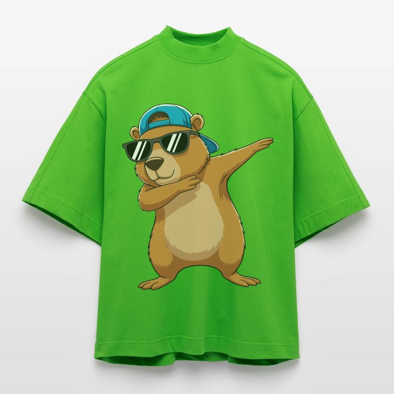 Dessins animés de lunettes de soleil Bear Cool à Dabber T-shirt bio épais oversize Boxy fabriqué en UE