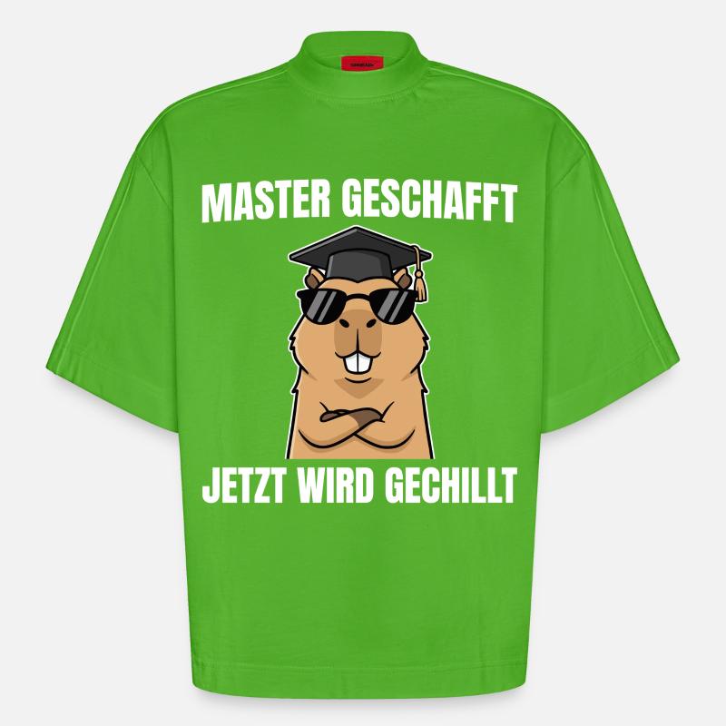 Master Passed Capybara Master's Exam - Heavyweight Oversized Organic Boxy T-Shirt Made in EU - Apple Neon