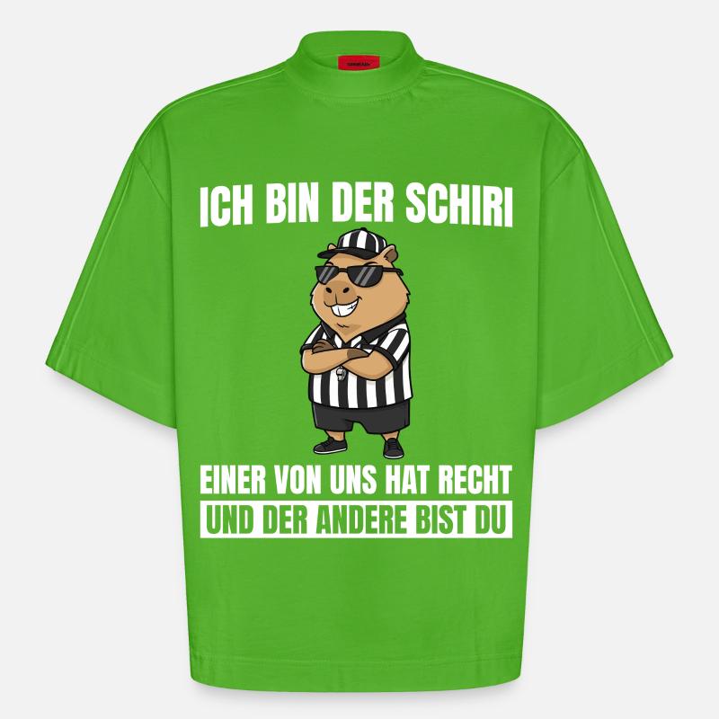 Arbitre Capybara - Arbitre impartial - T-shirt bio épais oversize Boxy fabriqué en UE - Apple Neon