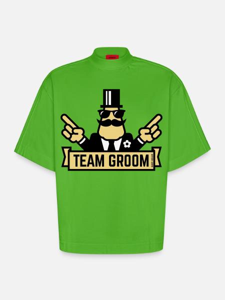 Team Groom (Pointing Stag Night Bachelor Party 3C) - Heavyweight Oversized Organic Boxy T-Shirt Made in EU - Apple Neon