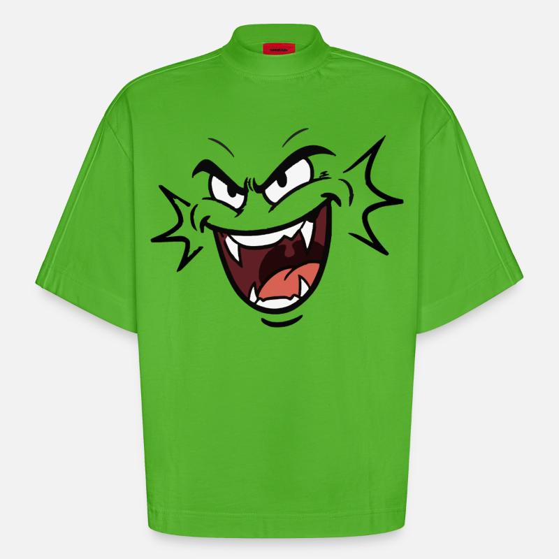 Funny vampire face laughing pattern comic - Heavyweight Oversized Organic Boxy T-Shirt Made in EU - Apple Neon