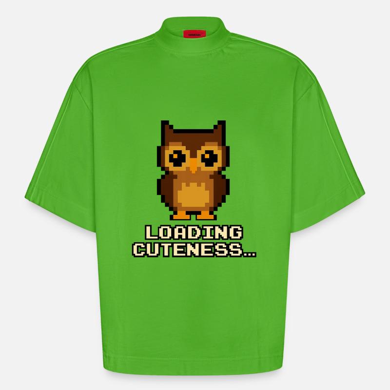 Pixel Eulen Loading Cuteness - Heavyweight Oversized Organic Boxy T-Shirt Made in EU - Apple Neon