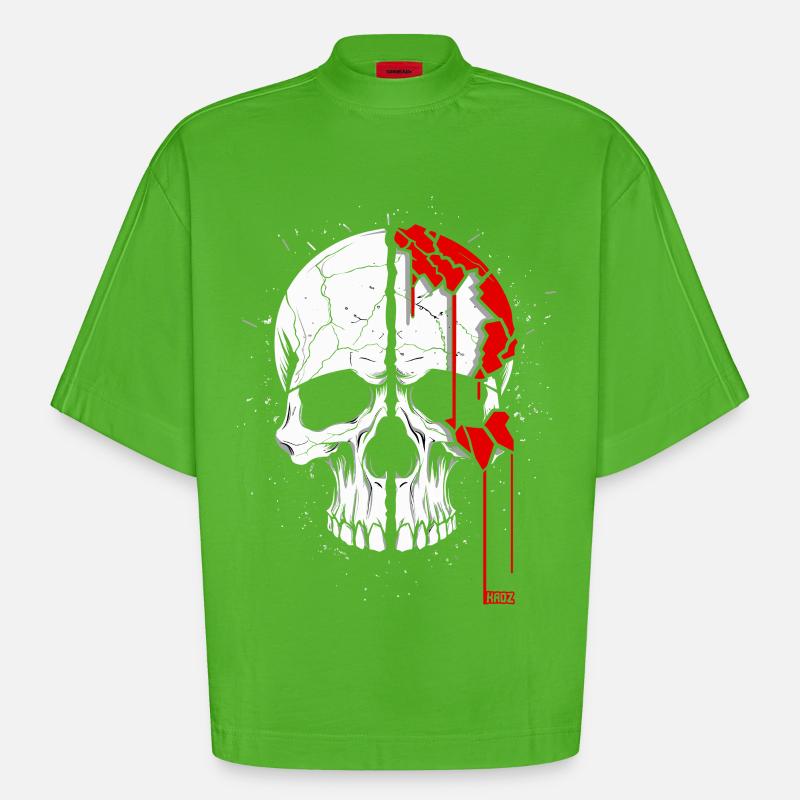 Skull with cool effect - Heavyweight Oversized Organic Boxy T-Shirt Made in EU - Apple Neon