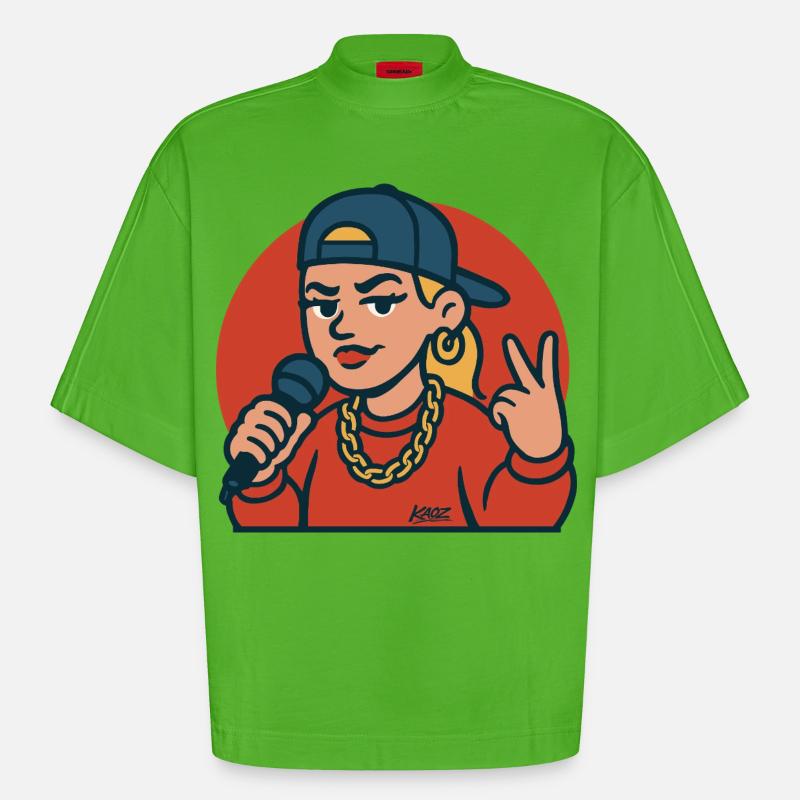 Diva du rap avec micro - T-shirt bio épais oversize Boxy fabriqué en UE - Apple Neon