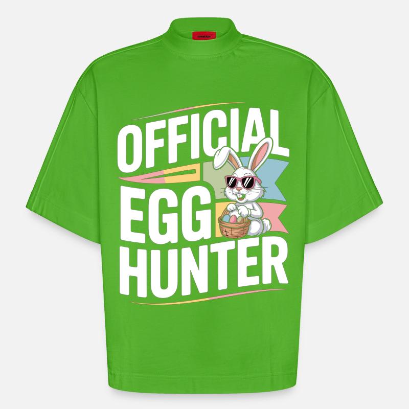 Official Egg Hunter Easter Bunny Easter Humor - Heavyweight Oversized Organic Boxy T-Shirt Made in EU - Apple Neon