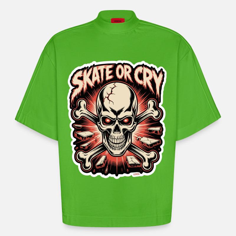 Skate- oder Cry-Skull-Tee-Design - Heavyweight Oversized Organic Boxy T-Shirt Made in EU - Apple Neon