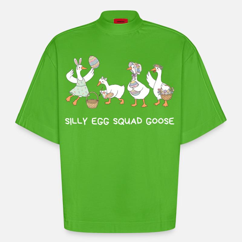 Silly Egg Squad Goose Easter - Heavyweight Oversized Organic Boxy T-Shirt Made in EU - Apple Neon