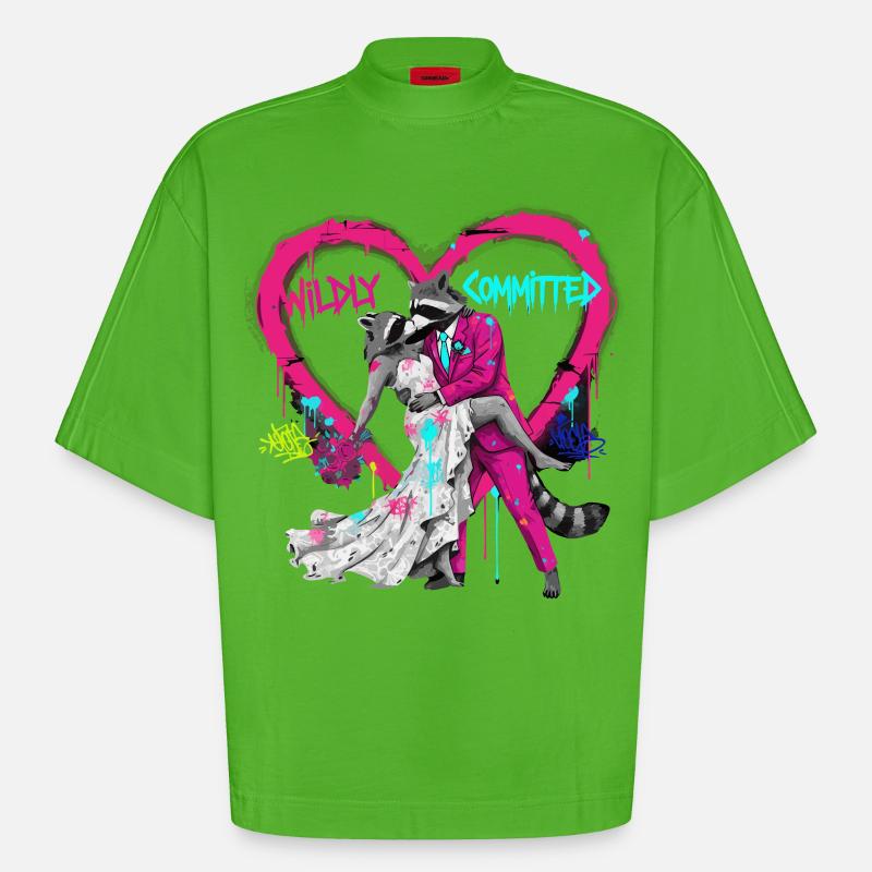 Wildly Committed Waschbär Hochzeit - Heavyweight Oversized Organic Boxy T-Shirt Made in EU - Apple Neon