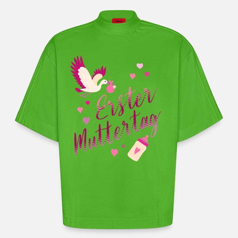 Erster Muttertag - Heavyweight Oversized Organic Boxy T-Shirt Made in EU - Apple Neon