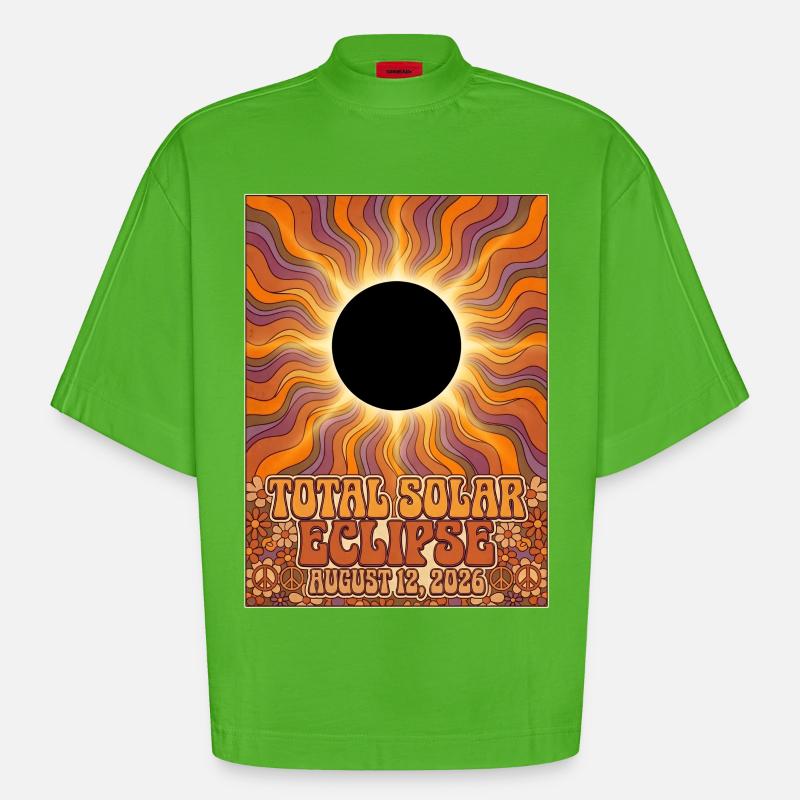 Total Solar Eclipse 2026 Sunburst-Poster - Heavyweight Oversized Organic Boxy T-Shirt Made in EU - Apple Neon