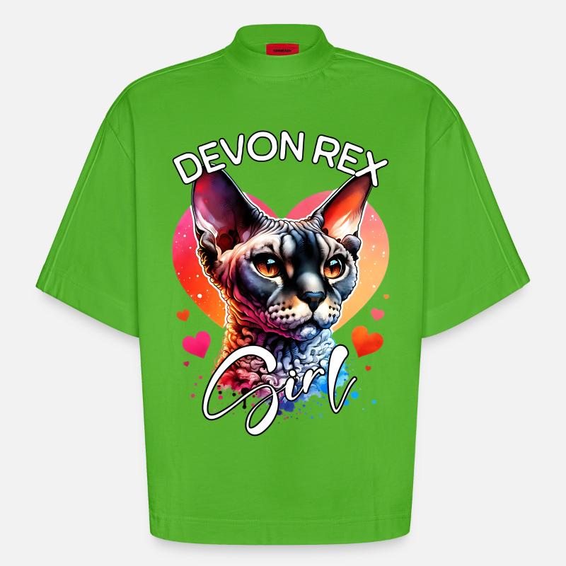 Devon Rex Fille Devon Rex - T-shirt bio épais oversize Boxy fabriqué en UE - Apple Neon