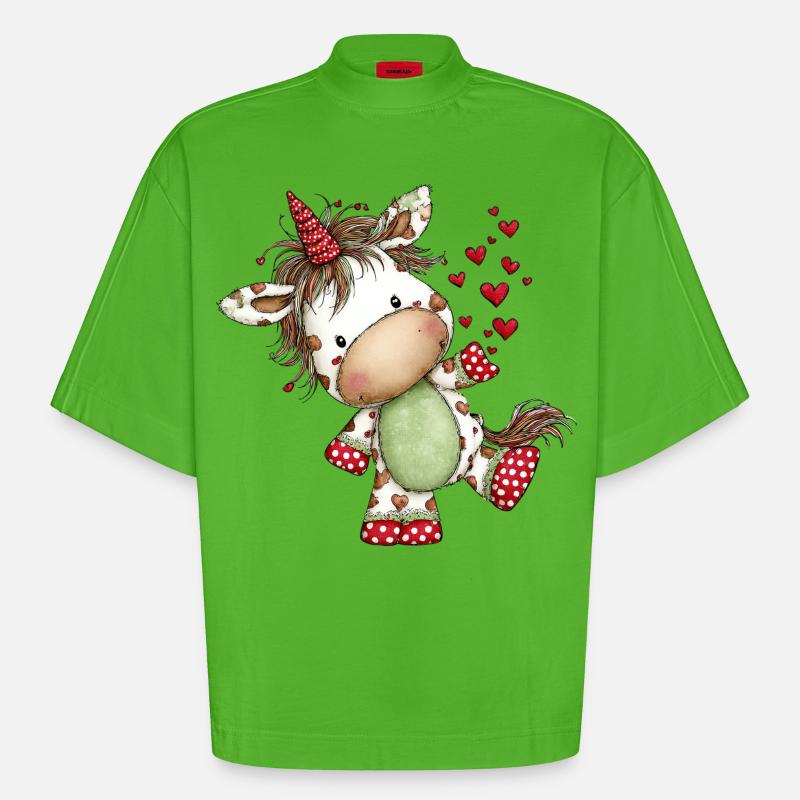 Süßes Herz-Einhorn: Verspieltes Comic-Design - Heavyweight Oversized Organic Boxy T-Shirt Made in EU - Apple Neon
