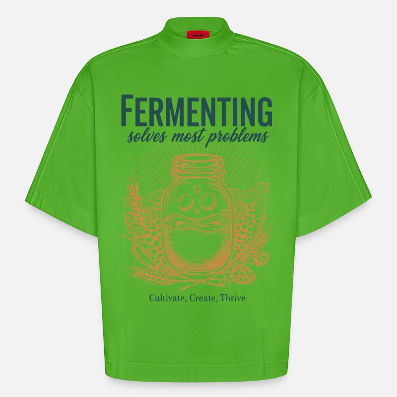 Fermenting Solves Most Problems Sourdough Era - Heavyweight Oversized Organic Boxy T-Shirt Made in EU - Apple Neon