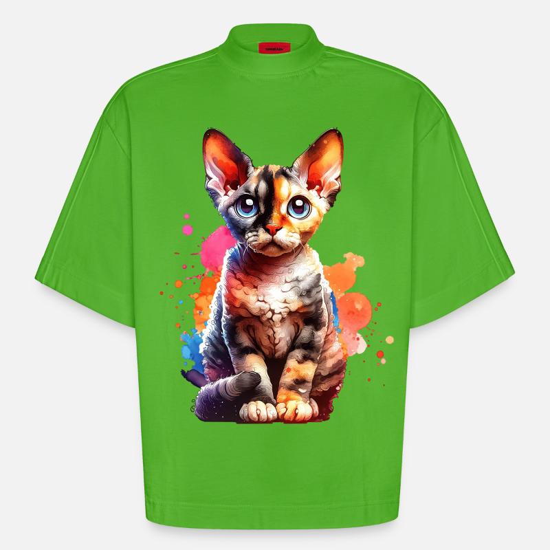 Cadeau Devon Rex - T-shirt bio épais oversize Boxy fabriqué en UE - Apple Neon